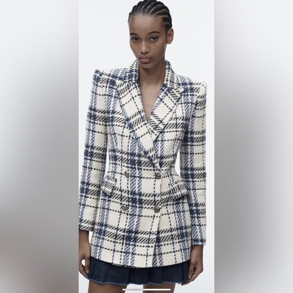 ZARA Double Breasted Textured Weave Jacket - Picture 1 of 8